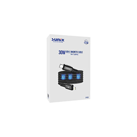 Sunix 30W Mıknatıslı Usb-C Lightning Data ve Şarj Kablosu IP-30
