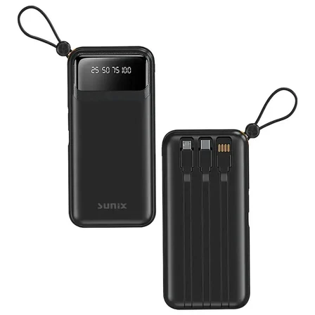 Sunix Pb 120 10.000 Mah Dijital Göstergeli Kendinden Kablolu Powerbank Siyah