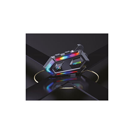 Sunix IPX6 Su Geçirmez 1000 Mah RGB Led Efektli  Intercom Motosiklet Kask Kulaklığı NTR-102