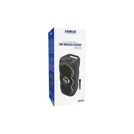 Sunix 20W 3600 Mah Kablosuz Mikrofon ve Ledli TWS Bluetooth Hoparlör BTS-470