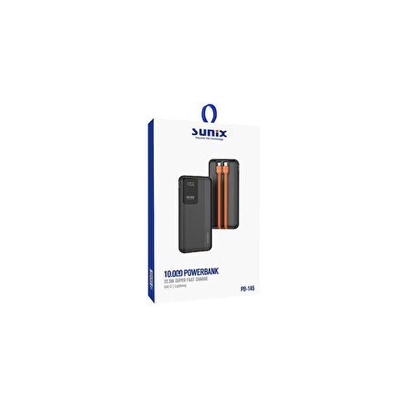 Sunix 10.000 Mah 22.5W Süper Hızlı Kendinden Kablolu Powerbank Siyah PB-145