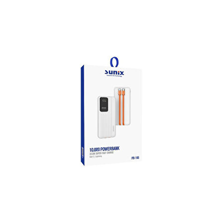 Sunix 10.000 Mah 22.5W Süper Hızlı Kendinden Kablolu Powerbank Beyaz PB-145