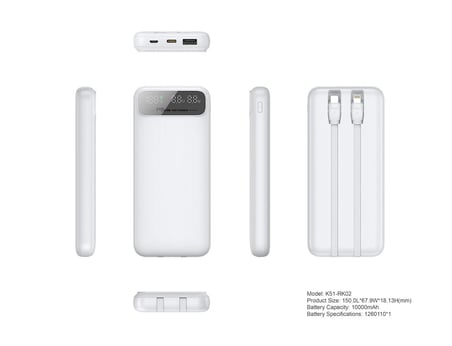 Factor-M 10.000 Mah Kendinden Kablolu Taşınabilir Şarj Cihazı- Beyaz