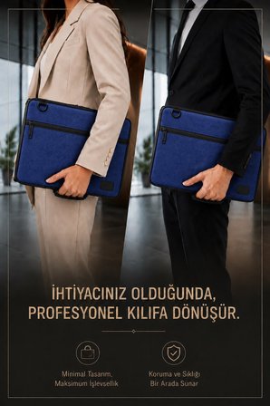 XYZ 3in1 Serisi XYZ141 13,14 inch Uyumlu Tablet, Laptop El ve Omuz Çantası - Lacivert
