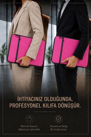 Classone 3in1 Serisi CLK146 13,14 inch Uyumlu Tablet Laptop El ve Omuz Çantası Pembe