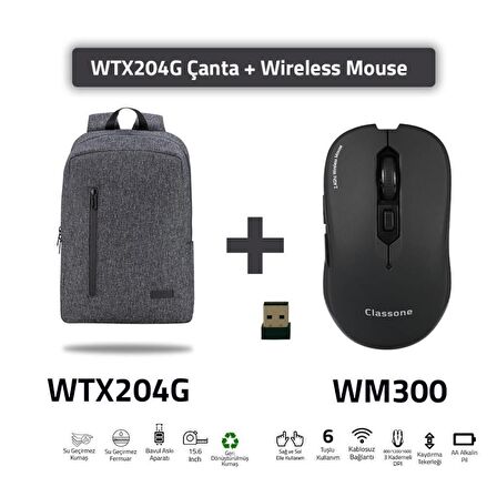 Bp-wtx204g-wm300 15.6" Wtxpro Su Geçirmez Kumaş Ve Fermuar Notebook, Laptop Çantası + Mouse