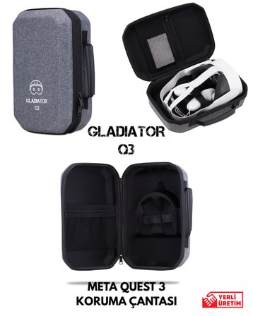 Gladiator Q3 GRİ Meta Quest 3 Çantası Quest 3 ve 3s Uyumlu Özel Çanta