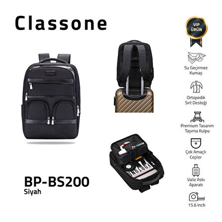 Classone BP-BS200 Business Vıp B2 -Serisi 15.6 Inch Uyumlu Wtx Pro Su Geçirmez Kumaş Laptop Sırt Çan