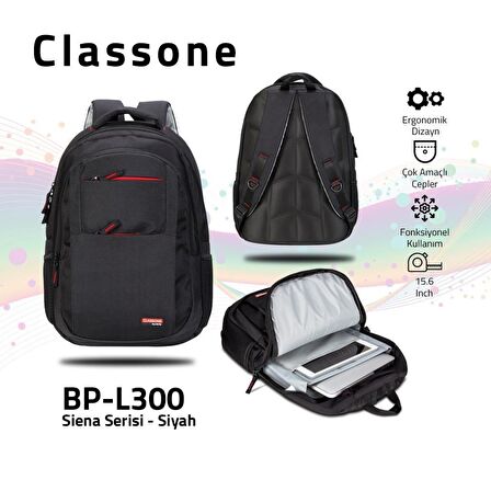 Classone BP-L300 15,6 inç Notebook Siyah Sırt Çantası