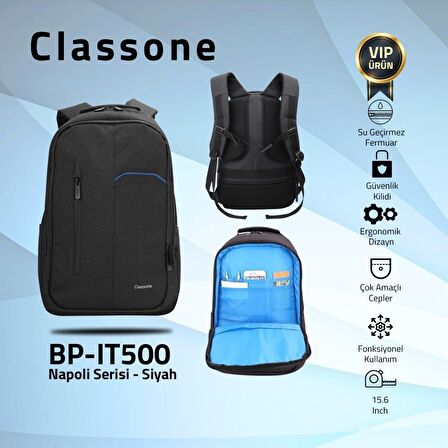 Classone BP-IT500 15,6 inç Uyumlu-Laptop Notebook Sırt Çantası