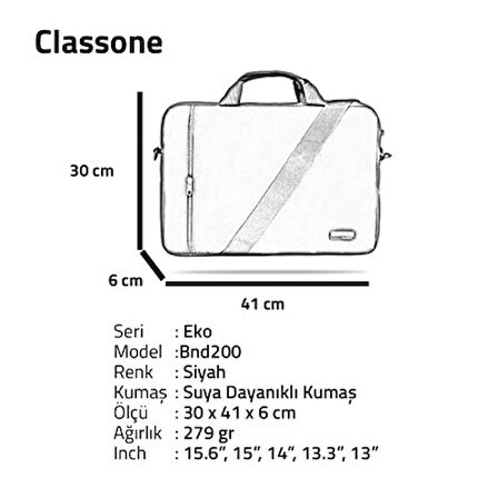  Classone BND200 Eko Serisi 15.6 inç. Notebook Çantası-Siyah + WL600 Wireless Mouse