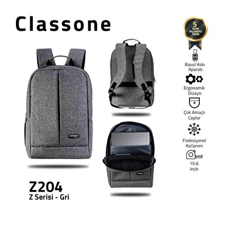 Classone Z Serisi 15.6 Notebook Sırt Çantası -Gri