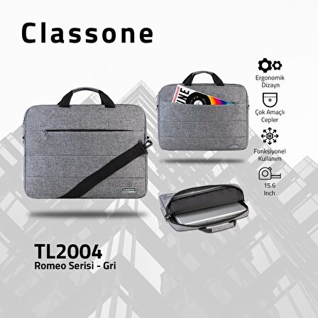 Classone 15.6 inch Magic Serisi Notebook Çanta / Gri