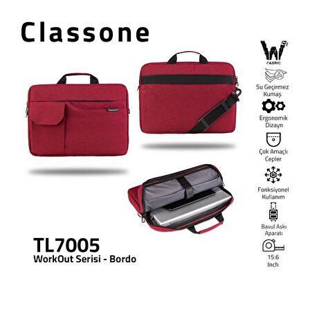 Classone 15.6 inch Laptop,Notebook Çantası -BordoClassone 