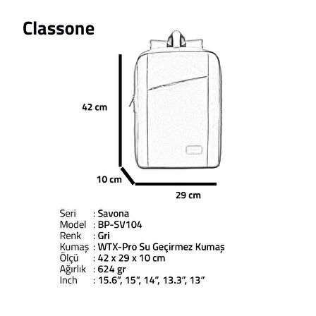 Classone Savona Serisi 15.6 Sırt Notebook Çantası