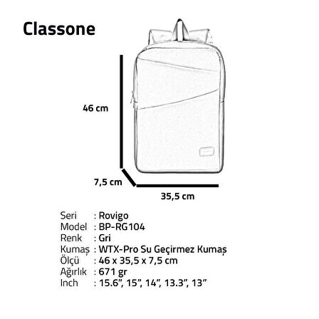 Classone Rovigo BP-RG104 15.6" Notebook Sırt Çantası