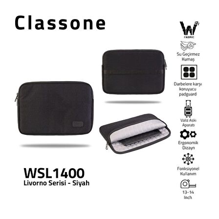 Classone WSL1400 13-14 inch uyumlu Macbook , Tablet  Taşıma Çantası -Siyah