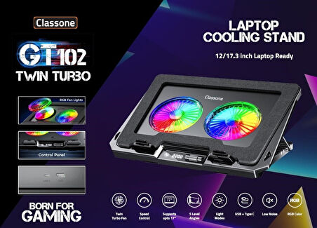 GT102 Gaming Laptop Soğutucu 2200rpm Rgb Işıklı Led Display Notebook Soğutucu Stand