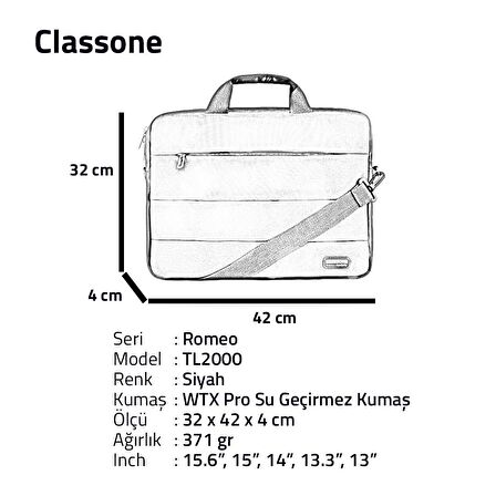 Classone TL2000 Wtxpro Su Geçirmez Kumaş 15,6" Notebook Çantası + T300 Kablosuz Mouse