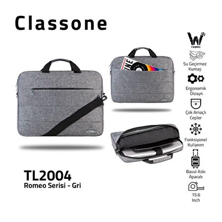 Classone TL2004 Wtxpro Su Geçirmez Kumaş 15,6" Notebook Çantası + t300 Kablosuz Mouse