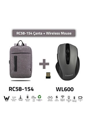 Classone RC58-154 15.6" Su Geçirmez Notebook Sırt Çantası Kablosuz Mouse