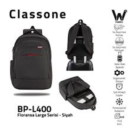 CLASSONE FLORANSA LARGE 15.6" NOTEBOOK SIRT ÇANTASI SİYAH - BP-L400