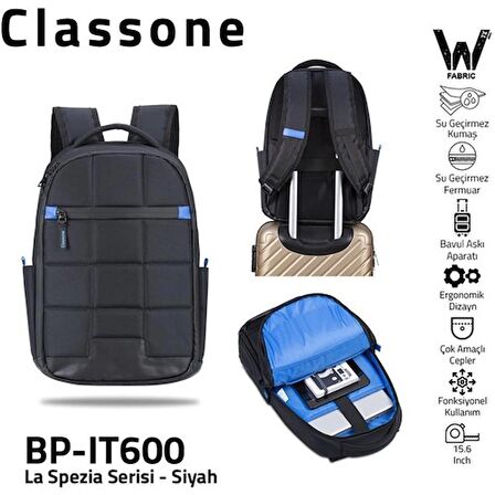 Classone La Spezia Serisi BP-IT600 15.6 inch WTXpro Su Geçirmeaz kumaş