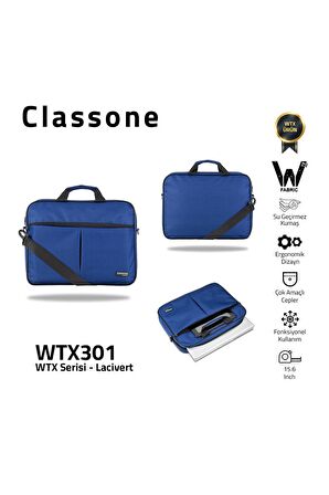  Classone WTX301 WTXpro Serisi 15.6 inch Uyumlu Su Geçirmez Kumaş Macbook, Laptop , Notebook El Çant