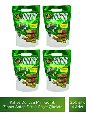 Kahve Dünyası Mini Gofrik Zipper Antep Fıstıklı Gofrik Poşet Çikolata 250 gr x 4 Adet