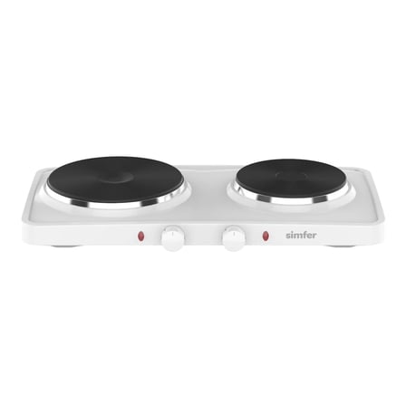 Simfer HP2500W Beyaz Hot Plate İki Gözlü Elektrikli Ocak (Çift Emniyetli Termostat , 2500W Krom Çember)