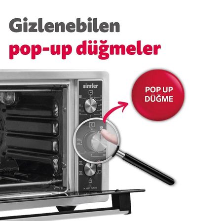 Simfer 4507 İnox Gri 45 LT Turbo Fan Mini/Midi Fırın - 6 Fonksiyon, Pop-Up Düğme, Yoğurt Yapma & Buz Çözme