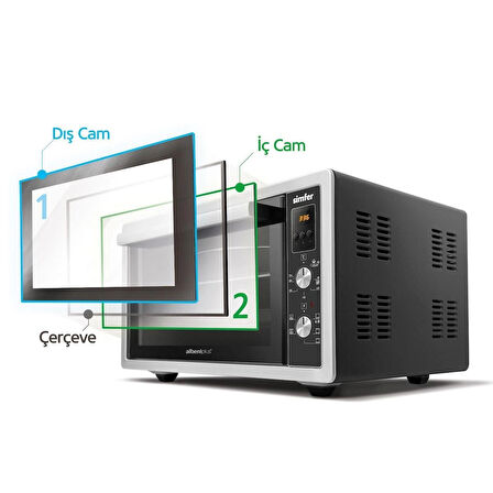 Simfer 4559 İnox Gri 45 LT Turbo Fan Mini/Midi Fırın - 6 Fonksiyon, Dijital Ekran, Pop-Up Düğme,Yoğurt Yapm