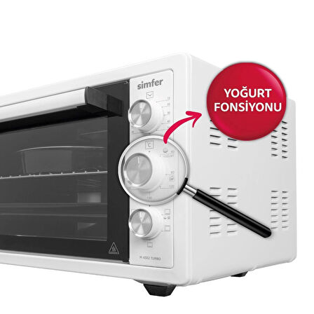 Simfer 4559 İnox Gri 45 LT Turbo Fan Mini/Midi Fırın - 6 Fonksiyon, Dijital Ekran, Pop-Up Düğme,Yoğurt Yapm