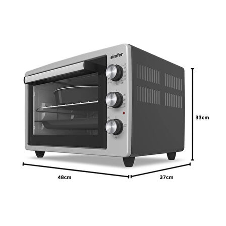 Simfer 3426 İnox Gri 34 LT Statik Mini/Midi Fırın - 4 Fonksiyon, Programlanabilir Pişirme & Isı Kontrol