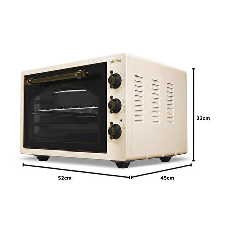 Simfer 4295 Retro Bej 42LT  Turbo Fan Mini/Midi Fırın – 6 Fonksiyon, Yoğurt Yapma & Buz Çözme Özellikli