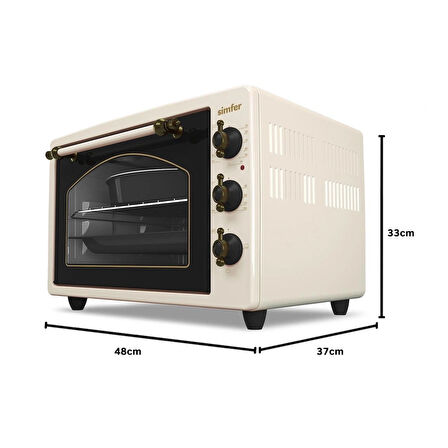 Simfer 3495 Retro Bej 34 LT Statik Mini/Midi Fırın - 4 Fonksiyon, Programlanabilir Pişirme & Isı Kontrol