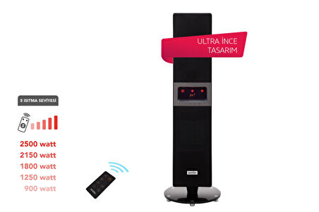 Simfer Single X Karbon Serisi IP65 Suya-Toza Dayanıklı Siyah Uzaktan Kumandalı İç/Dış Mekan Isıtıcı