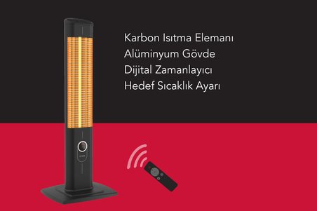ICQN Craft  Serisi IC2300 Suya-Toza Dayanıklı 2300 W Siyah Uzaktan Kumandalı İç/Dış Mekan Isıtıcı