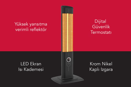 ICQN Craft  Serisi IC2300 Suya-Toza Dayanıklı 2300 W Siyah Uzaktan Kumandalı İç/Dış Mekan Isıtıcı