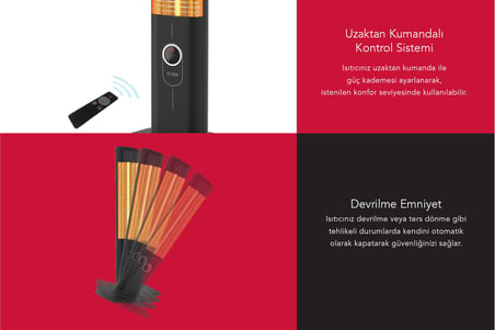 ICQN Craft  Serisi IC2300 Suya-Toza Dayanıklı 2300 W Siyah Uzaktan Kumandalı İç/Dış Mekan Isıtıcı