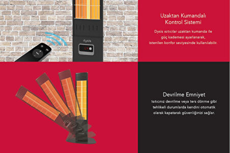 Single X Karbon Serisi IP65 Suya-Toza Dayanıklı 2300 W Siyah Uzaktan Kumandalı Dış Mekan Isıtıcı