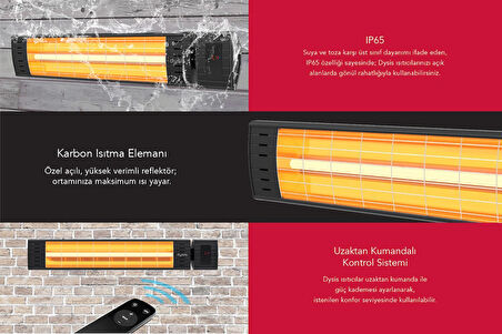 Art Plus Karbon Serisi IP65 Suya-Toza Dayanıklı 2300 W Siyah Uzaktan Kumandalı Dış Mekan Isıtıcı