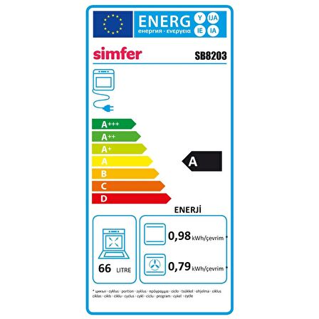 Simfer SB8203 Diamond 4 Programlı Siyah Cam Power Turbo Ankastre Fırın