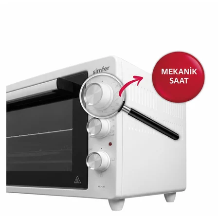 Simfer 3423 Beyaz 34 LT Statik Mini / Midi Fırın - 4 Fonksiyon, Programlanabilir Pişirme & Isı Kontrol Sistem