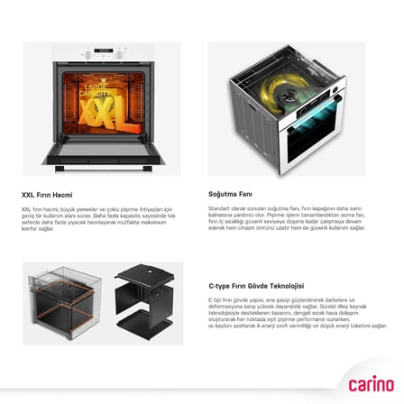 Carino 0+3 Fonksiyon Mekanik Beyaz Power Turbo Ankastre Fırın