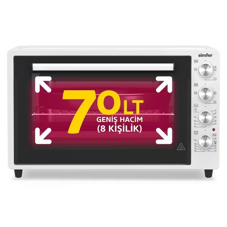 7062 Beyaz 70 LT Turbo Fan Piliç Çevirme Mini/Midi Fırın - Multi Fonksiyon, Yoğurt Yapma, Buz Çözme & Çift Cam