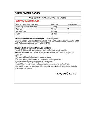 Ncs Ester C Vitamini 1000 Mg Kara Mürver 60 Tablet Vitamin C