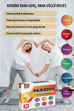 Nadh Safran Koenzim Q10 Glutatyon Teanin L-Arjinin Resveratrol 30 Tablet L-Sitrulin D-Riboz