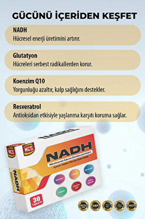 Nadh Safran Koenzim Q10 Glutatyon Teanin L-Arjinin Resveratrol 30 Tablet L-Sitrulin D-Riboz
