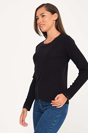 Crystal Taşlı( Crystalized By Swarovski) Elegant Italyan Yün Bluz